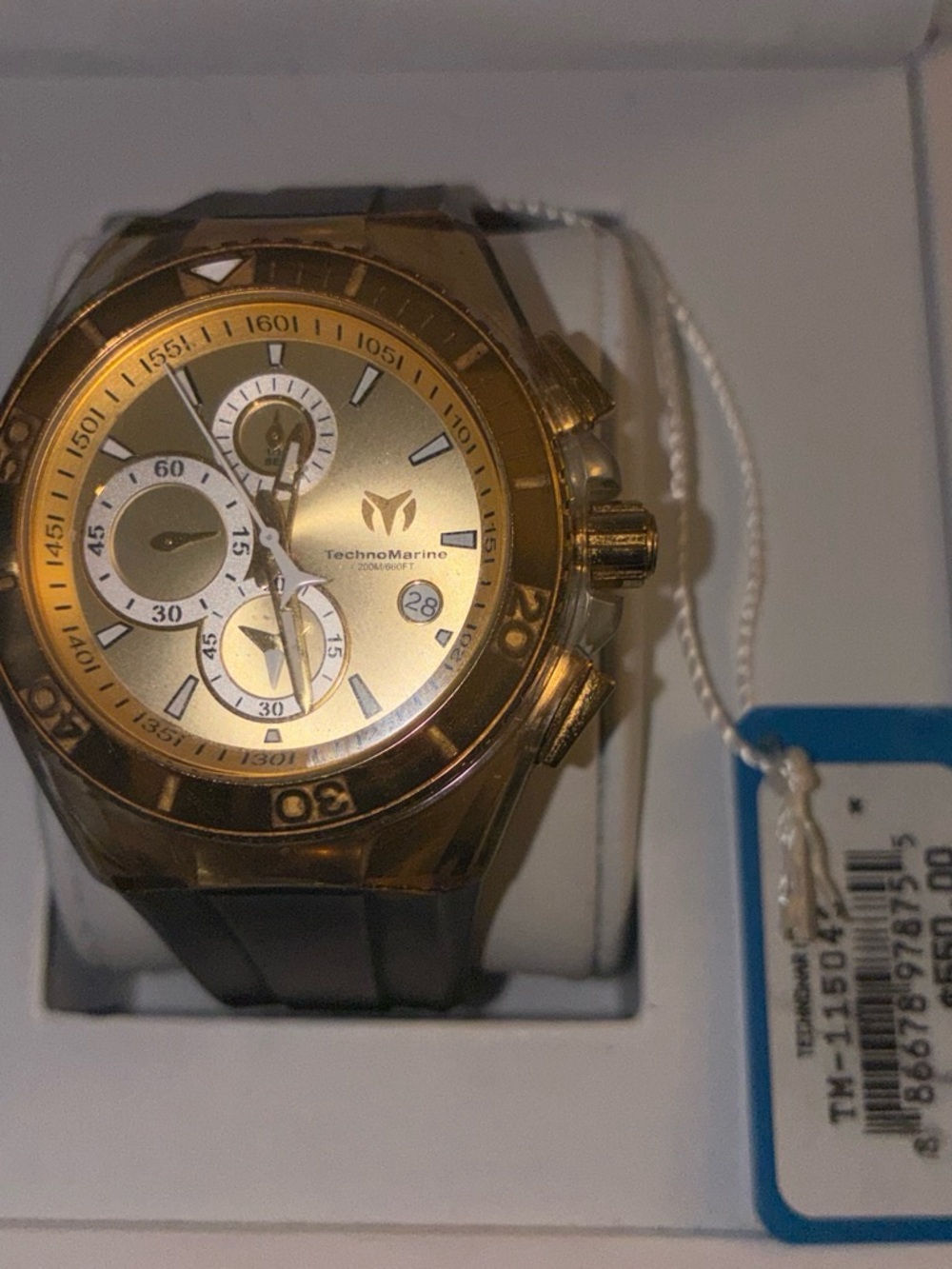 Technomarine GoldTone cruiser star 45m Watch with Black Strap diamond Moisannite